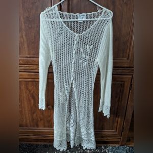 Long cardigan, lightweight sweater, Ivory white, size M